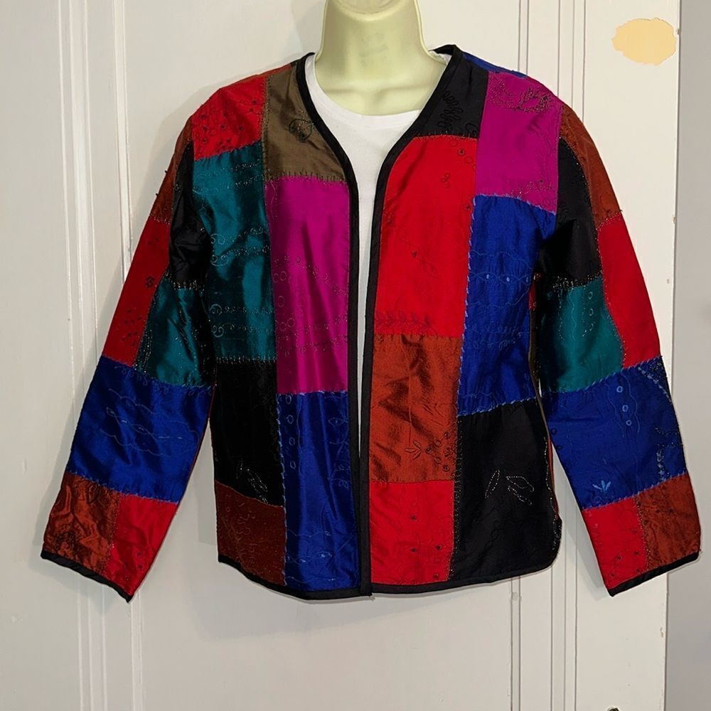 NWT vintage 2003 Chico’s multi color patchwork silk Asian inspired jacket